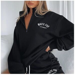 White Fox Half Zip Sweatshirt Black Women's Top | Brand New Never Worn | Lg/Xl